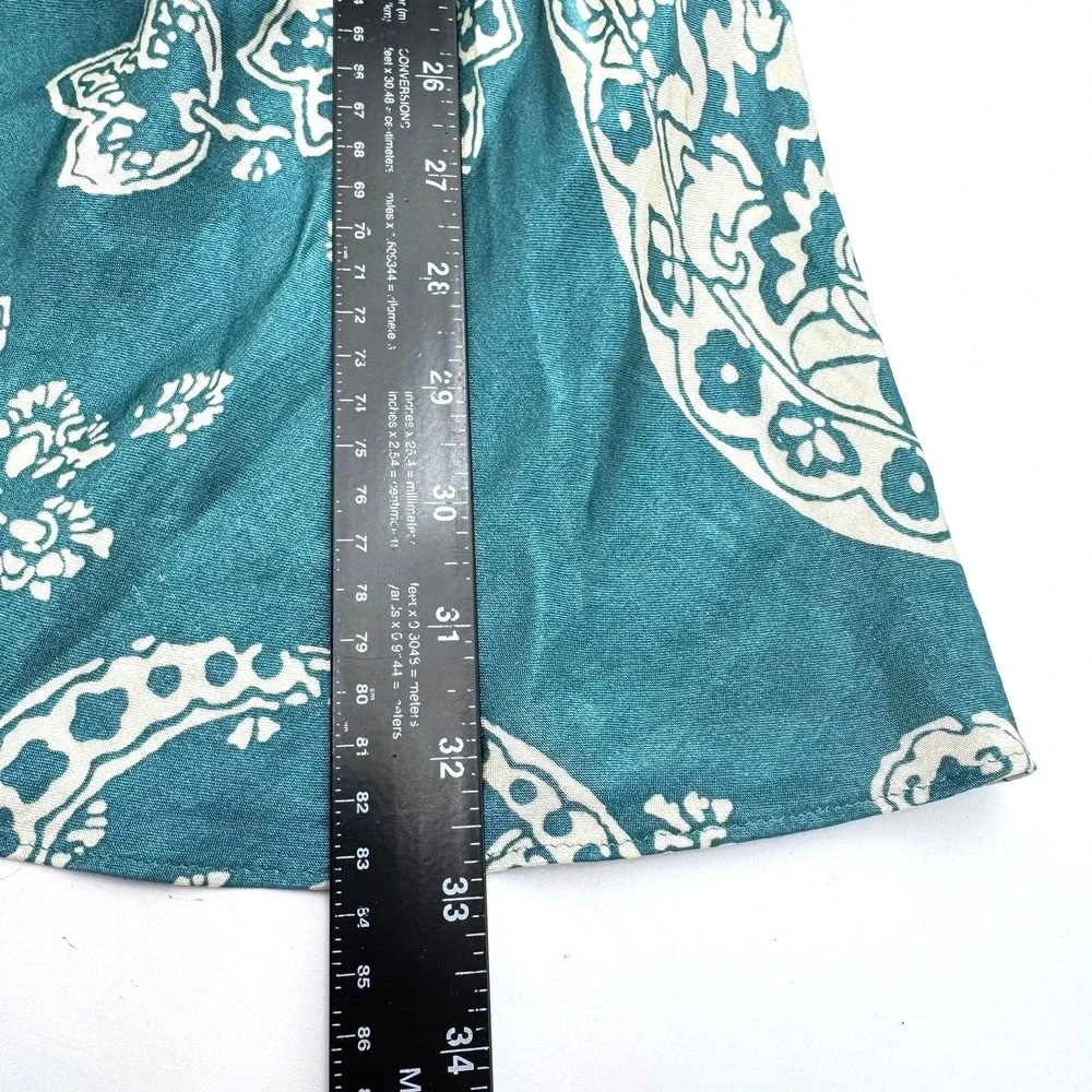 ZARA Women's XS Teal Blue White Paisley Satin‎ Mini Dress Ruched Bust
